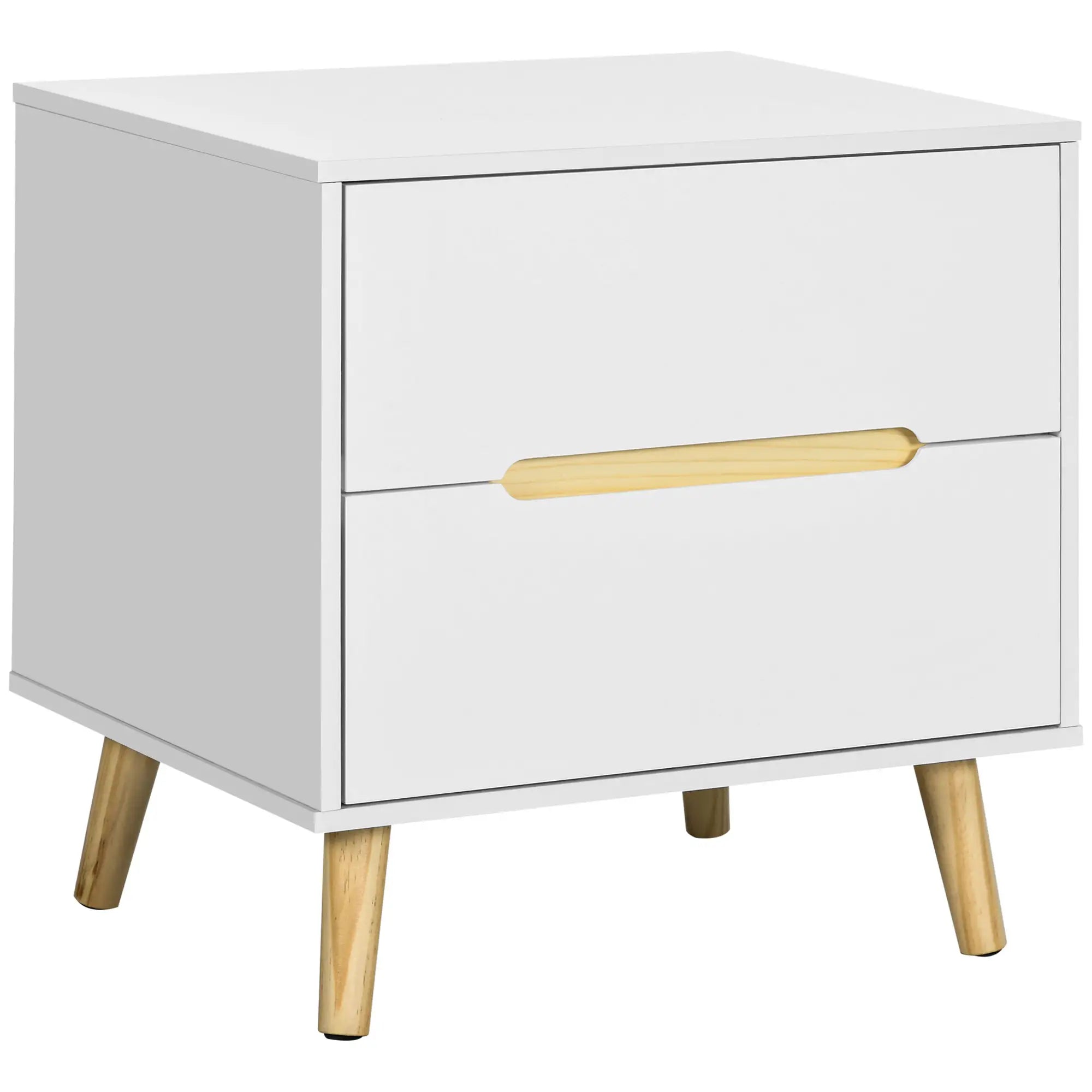 Nightstand 2 Drawers Bedside Table Solid Wood Legs, White Bedside Tables White at Gallery Canada