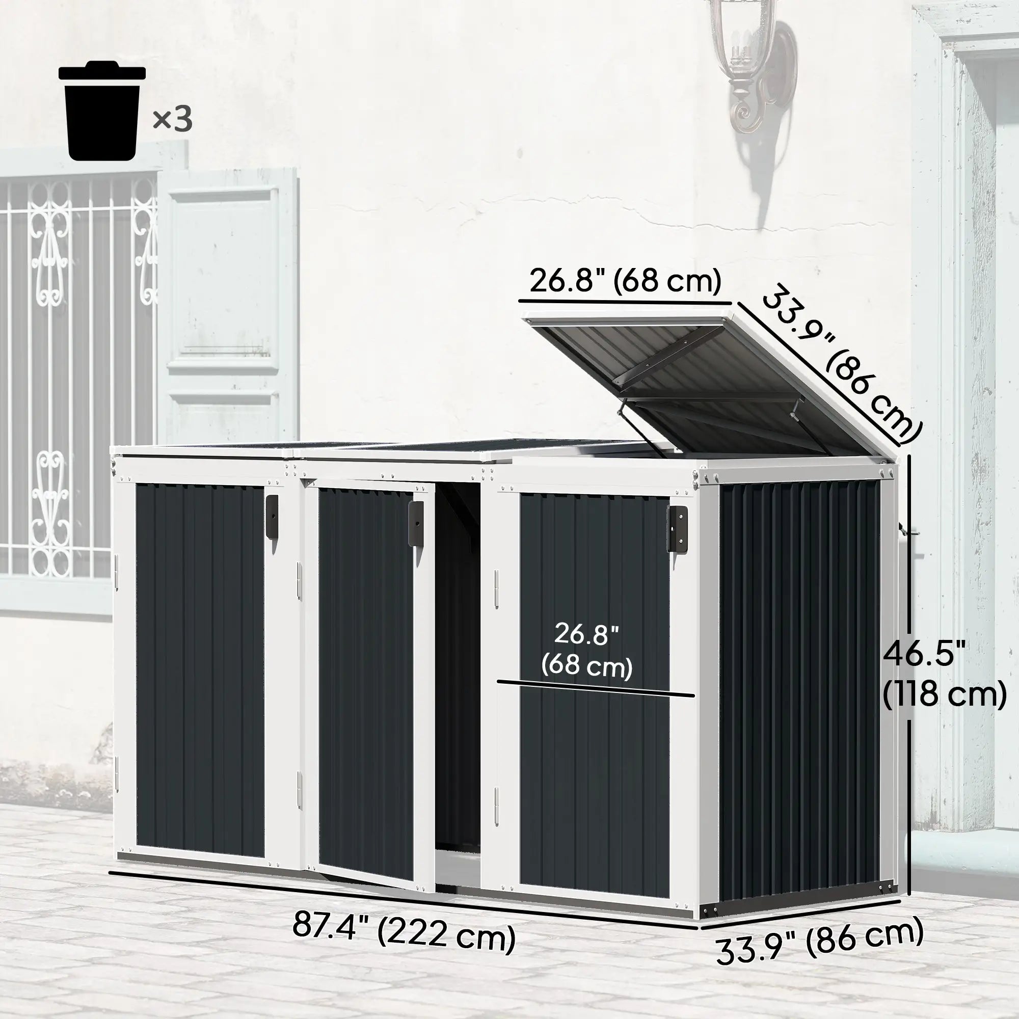 Outdoor Storage Shed, Rustproof Garbage Bin Shed, White And Grey Sheds at Gallery Canada