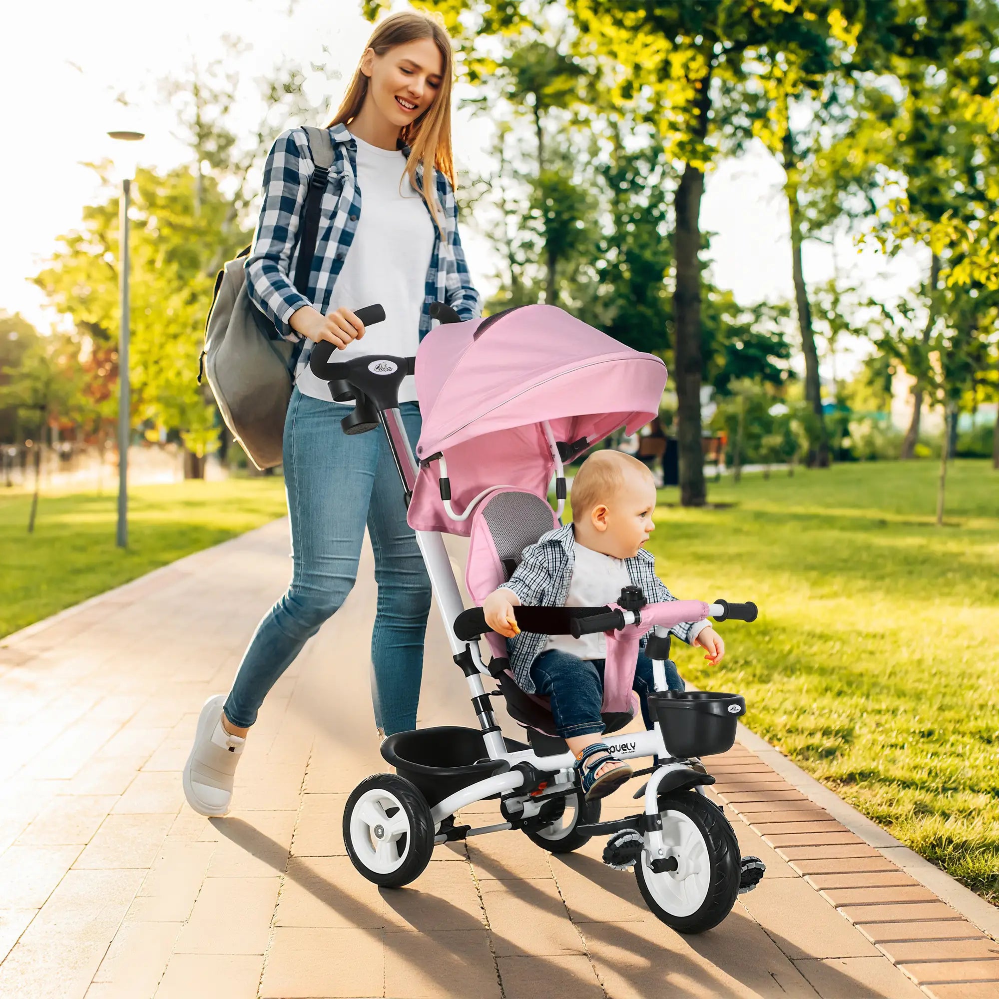 6 in 1 Toddler Tricycle, Parent Push Handle, Canopy, Storage Baskets, Pink Tricycles for Kids at Gallery Canada