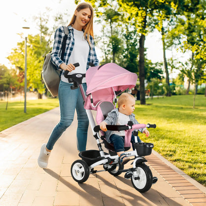 6 in 1 Toddler Tricycle, Parent Push Handle, Canopy, Storage Baskets, Pink Tricycles for Kids at Gallery Canada