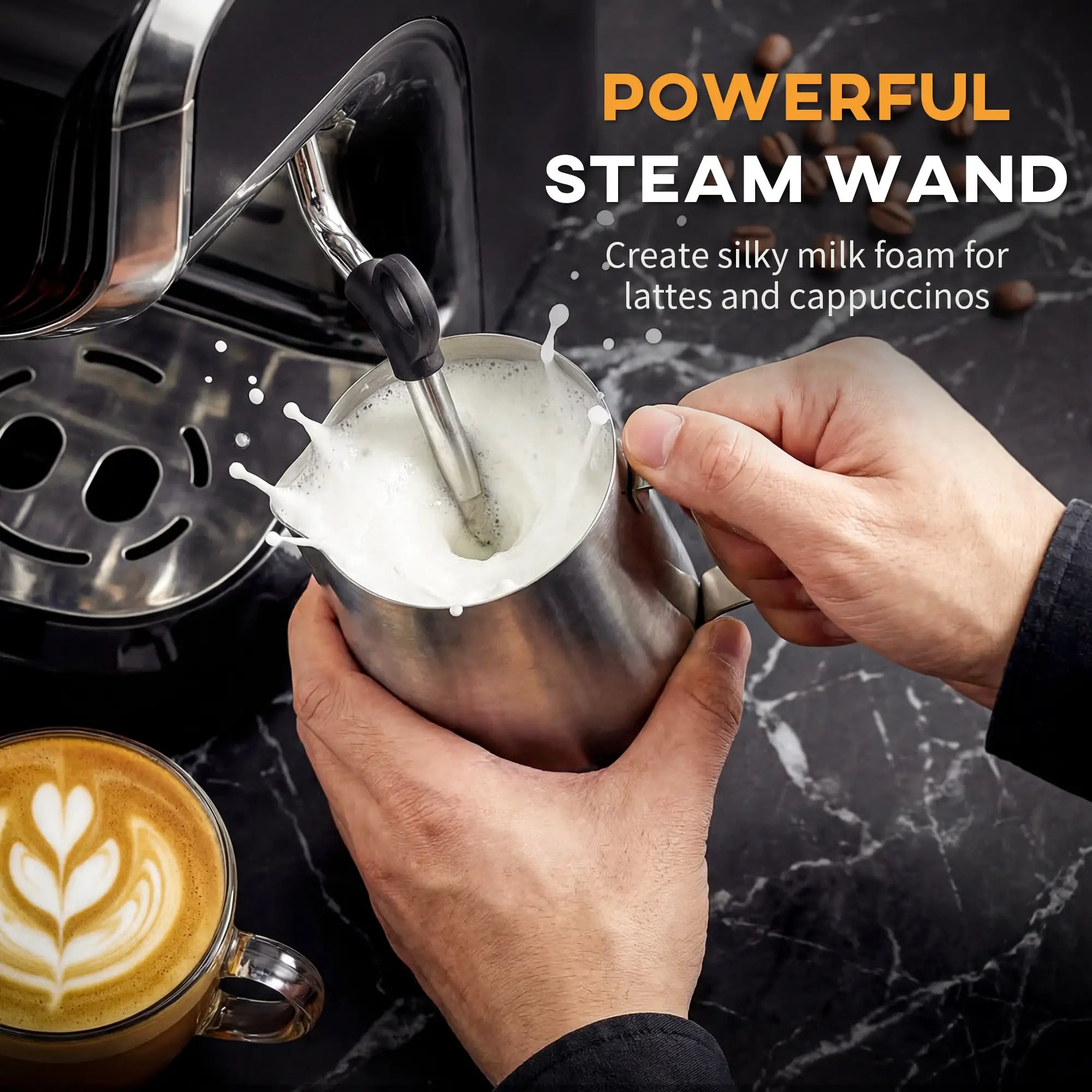 15 Bar Espresso Machine With Grinder & Milk Frother, Stainless Steel, Black Small Kitchen Appliances at Gallery Canada