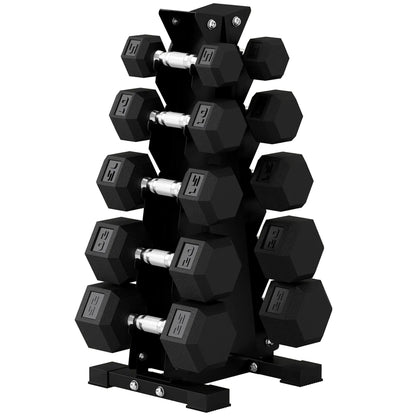 Hex Dumbbell Set with Rack, 150lbs Rubber-Coated, Non-Slip Handles, Rubber-Coated Dumbbells & Barbells at Gallery Canada