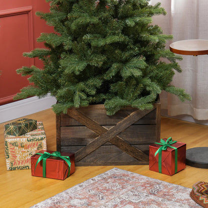 24" Farmhouse Christmas Tree Base Cover, Dark Distressed Wood Finish Christmas Trees at Gallery Canada