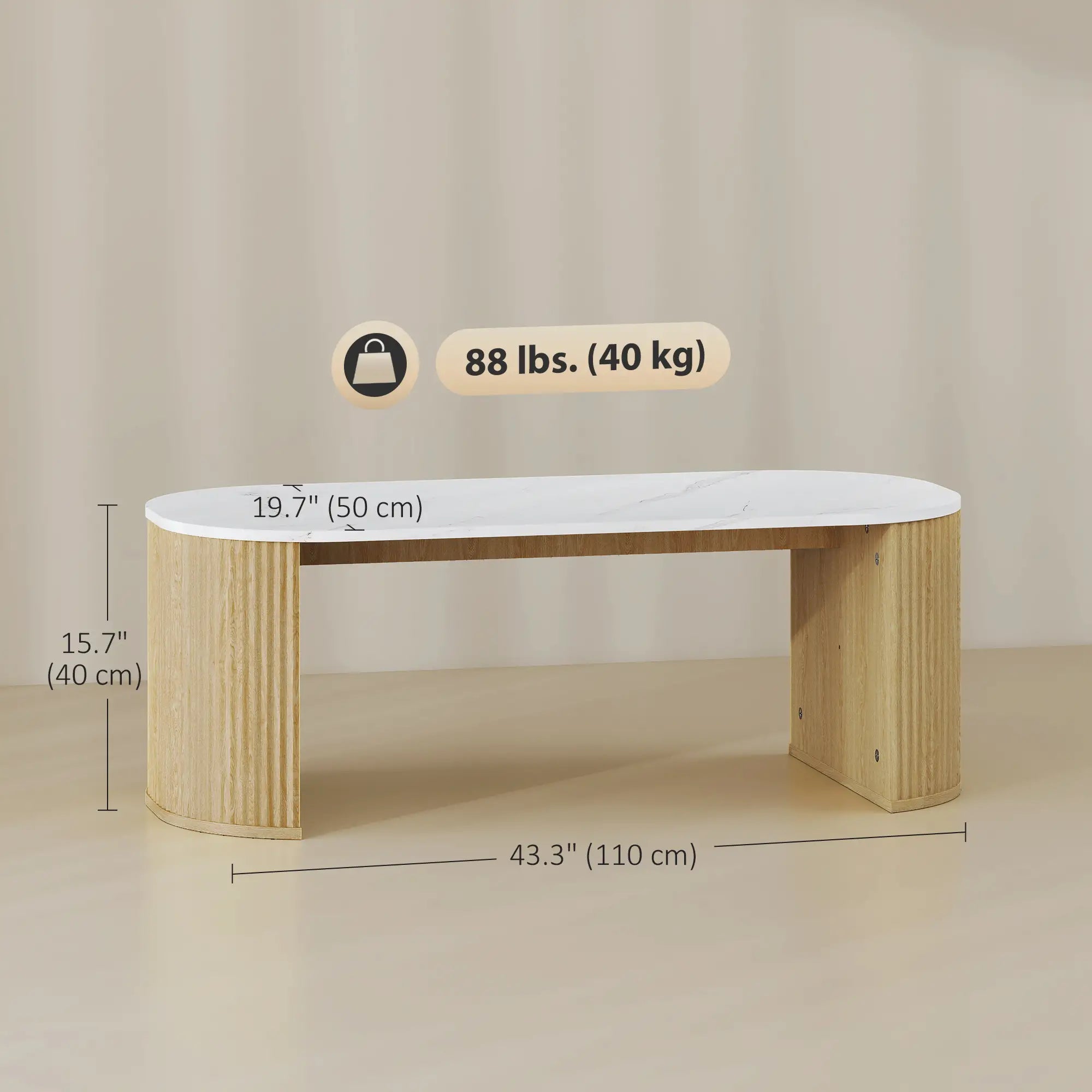 Modern Marble-Effect Coffee Table, Round Corners, Thicken Legs, Natural Wood Coffee Tables at Gallery Canada