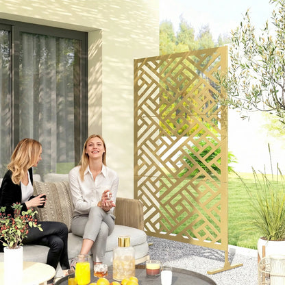 Metal Outdoor Privacy Screen, Freestanding Divider, 79" x 47", Gold Side Awnings at Gallery Canada