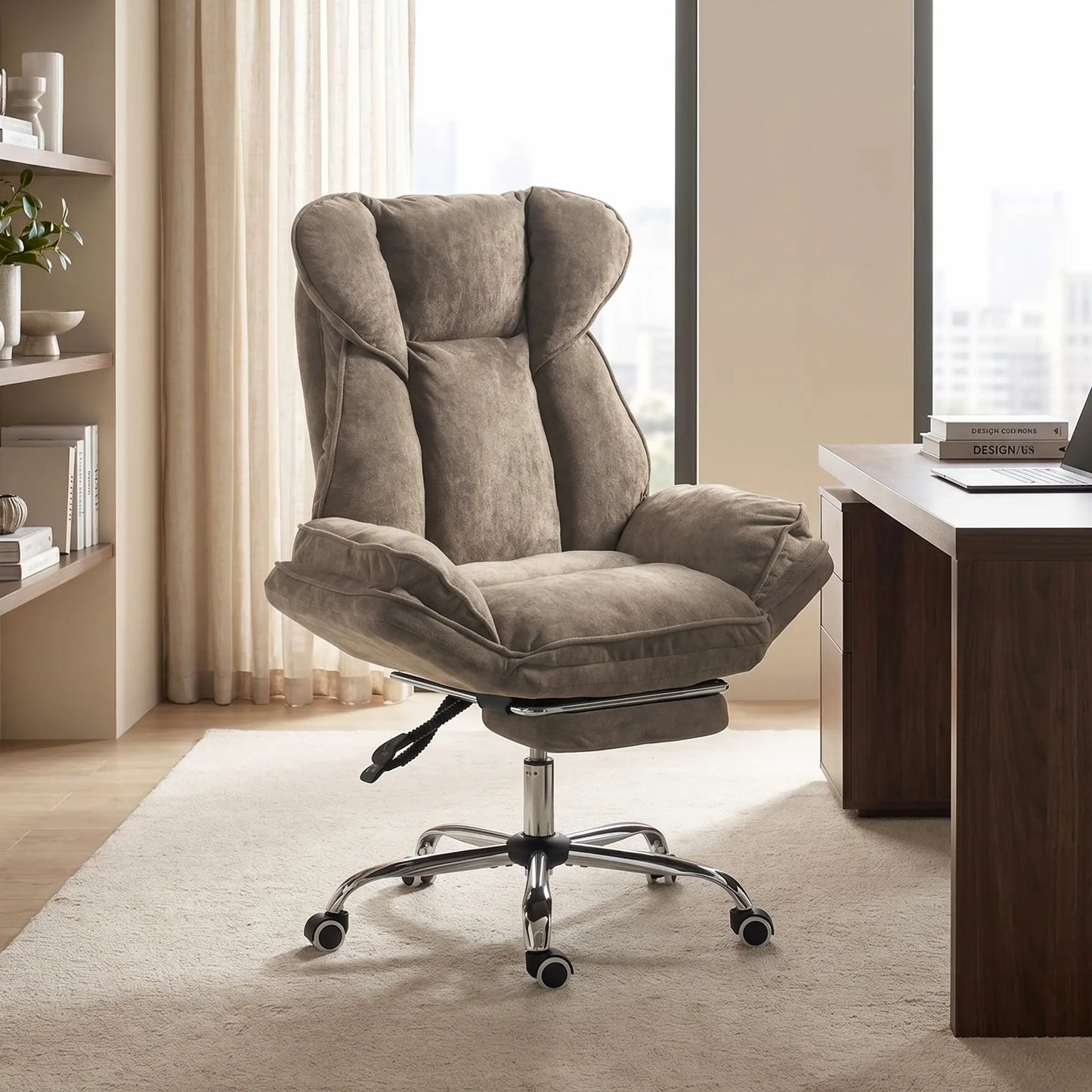 Criss Cross Chair With Wheels, Waterfall Armrests, Brown Office Chairs at Gallery Canada