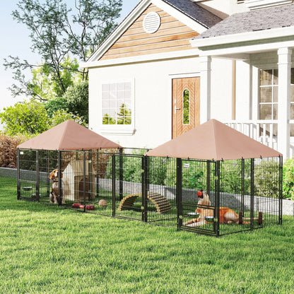 Outdoor Dog Kennel, 2 Rooms, Adjustable Bowls, Waterproof Cover, 16.2' x 4.7' x 5.1' Houses, Kennels & Pens at Gallery Canada