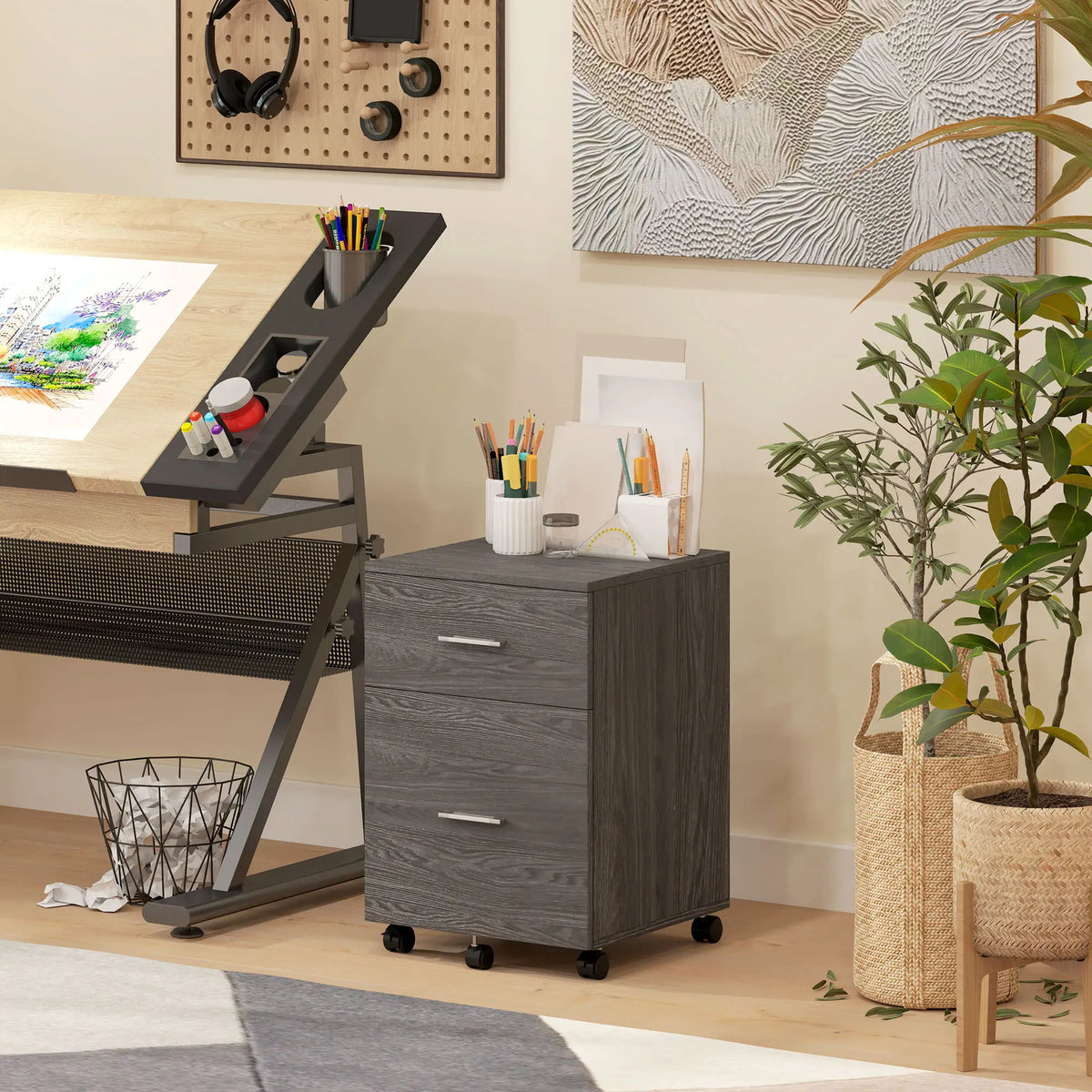 Mobile Vertical File Cabinet, 2 Drawers with Wheels, Letter or A4, Grey Office Cabinets & Cupboards at Gallery Canada