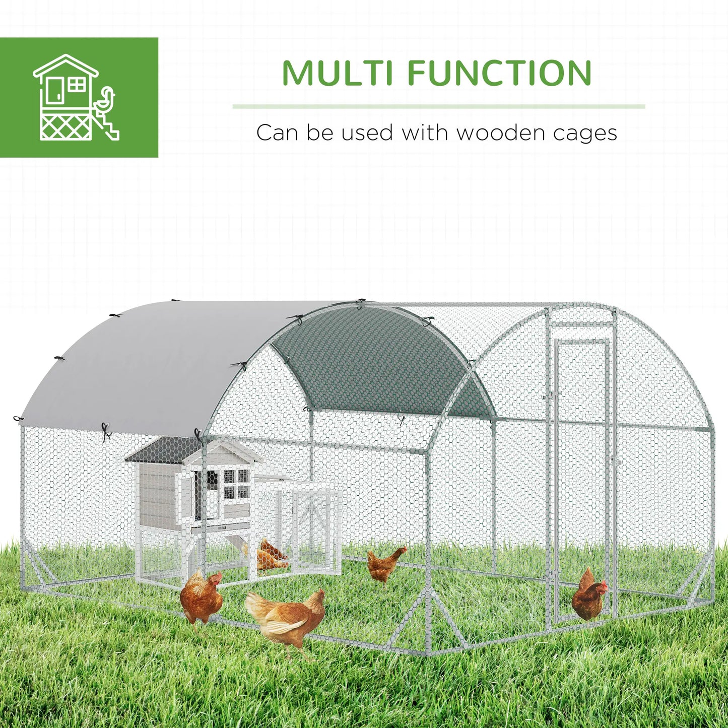 Large Metal Chicken Coop, Walk-In Enclosure, 9.2' x 12.5' x 6.5', Silver Chicken Coops at Gallery Canada
