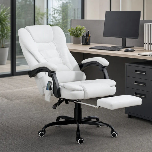 7-Point Vibrating Massage Chair, Reclining Office Chair With Footrest, White Massage Chairs White at Gallery Canada