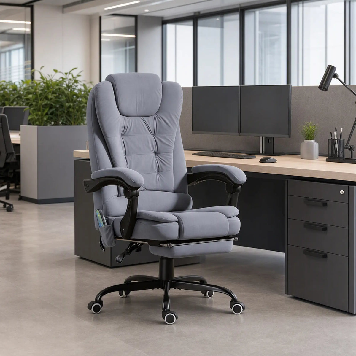 7 Point Vibrating Massage Chair, Reclining Office Chair, Adjustable Height, Grey Massage Chairs at Gallery Canada