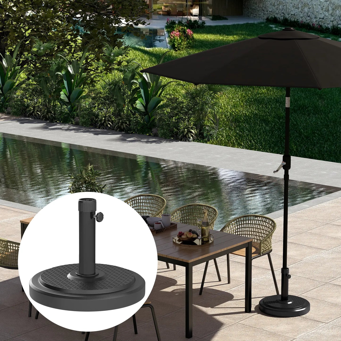48 Lbs Patio Umbrella Base, Round HDPE, For 1.5" Or 1.9" Poles, Φ18.9" X 15.2" H, Black Umbrella Bases at Gallery Canada