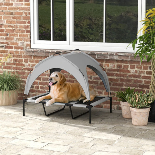 Raised Dog Bed With Canopy, Washable Mesh, Large, Light Grey