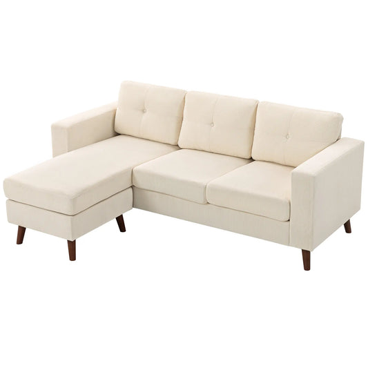 Sectional Sofa with Changeable Chaise, 3 Seat L-Shaped, Cream White 3-Seater Sofas Cream at Gallery Canada