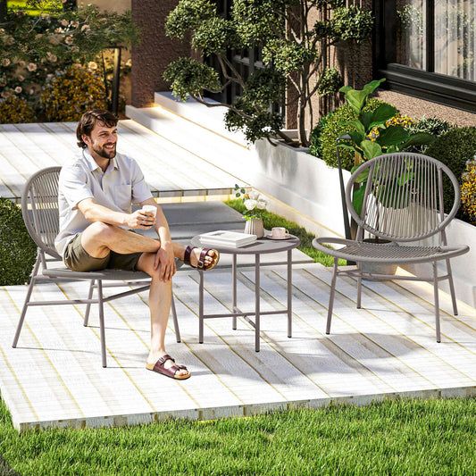 Rattan Bistro Set, 3 Piece Wicker Patio Furniture, Light Grey Bistro Sets Light Grey at Gallery Canada