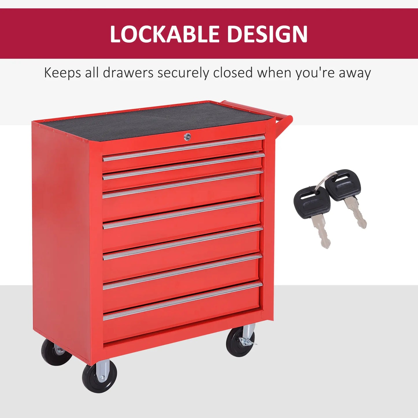 7 Drawer Roller Tool Chest, Mobile Lockable Toolbox, Red Tool Organizers at Gallery Canada
