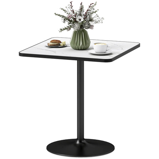 Modern Dining Table For 4, White Marble Effect Tabletop, Round Base, White