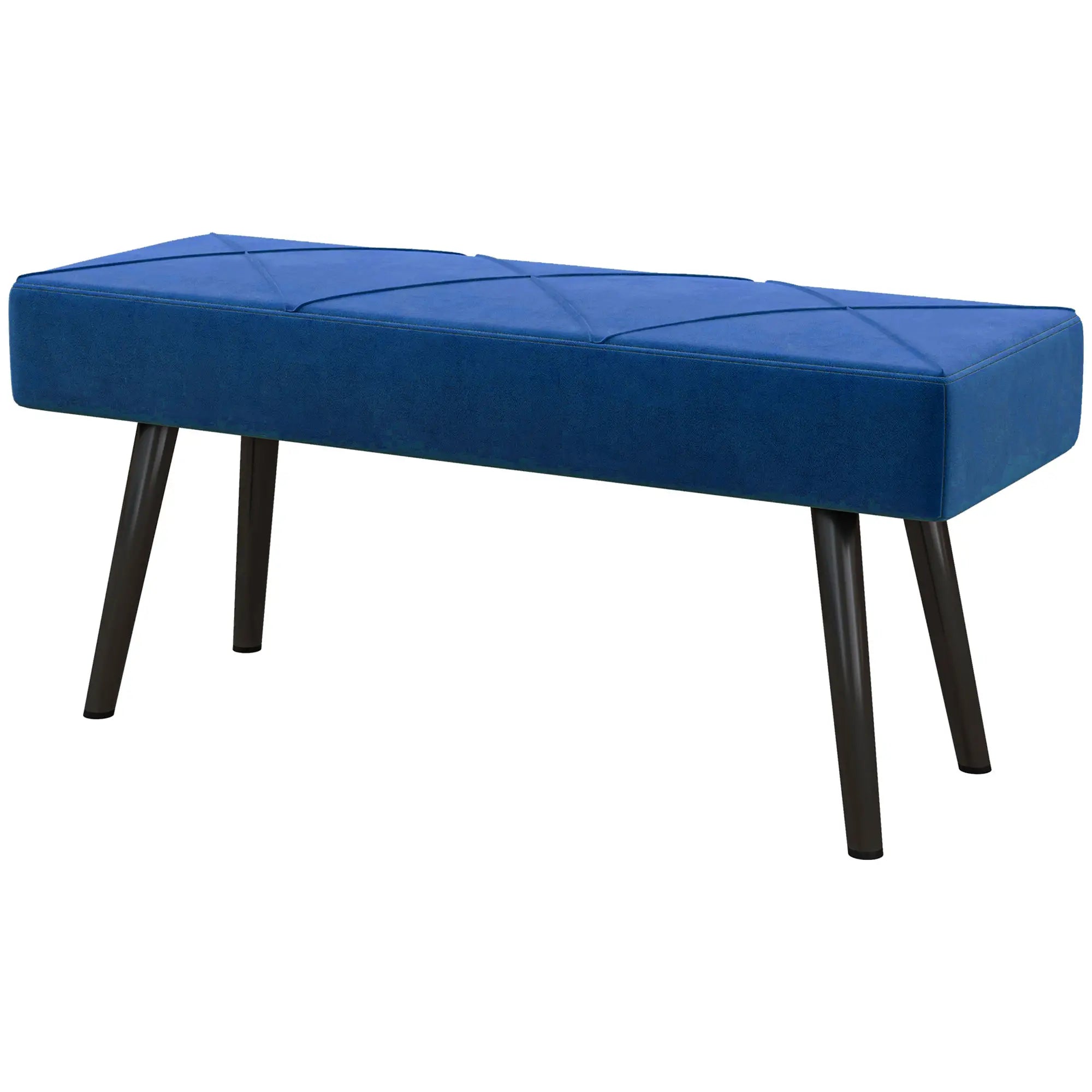 39 Inches Upholstered Bed Bench, Modern Steel Legs, Dark Blue Storage Ottomans & Benches Dark Blue at Gallery Canada