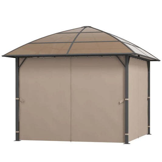 10' x 10' Outdoor Gazebo, UV60+ Polycarbonate Roof, Steel Frame, Khaki Gazebos Light Brown Roof, Dark Grey Frame and Khaki Curtains at Gallery Canada