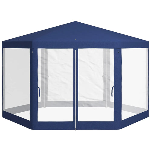 Hexagon Party Tent, Patio Gazebo with Netting, Blue