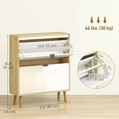 Narrow Shoe Cabinet, 2 Flip Drawers, Adjustable Shelves, Holds 16 Pairs, White Shoe Storage Cabinets & Racks at Gallery Canada
