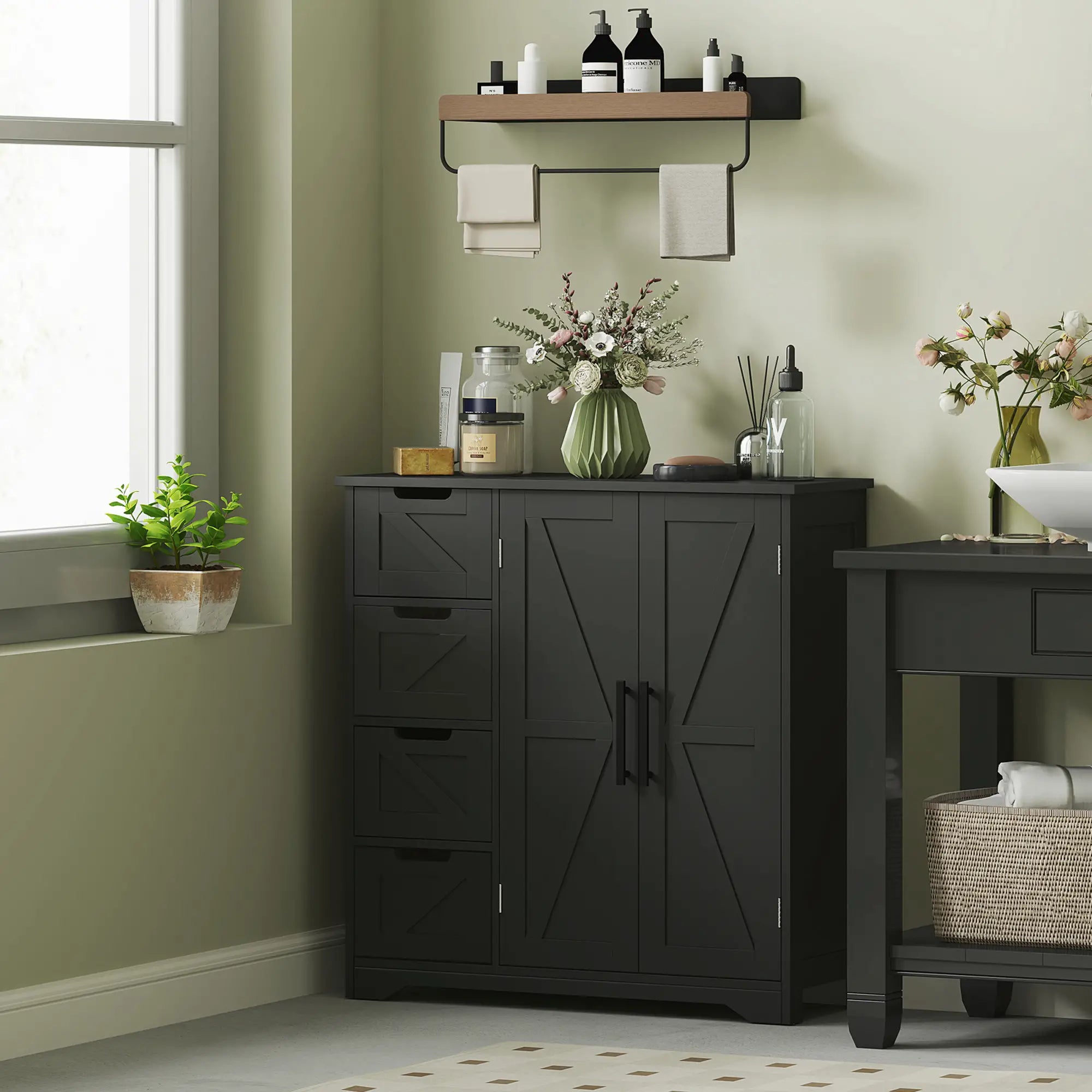 Farmhouse Bathroom Floor Cabinet, Adjustable Shelf, Black Bathroom Cabinets at Gallery Canada