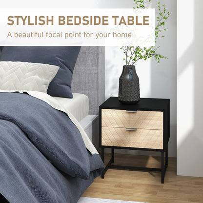 Modern Bedside Table, 2 Drawers, Steel Frame, Oak, Black Bedside Tables at Gallery Canada