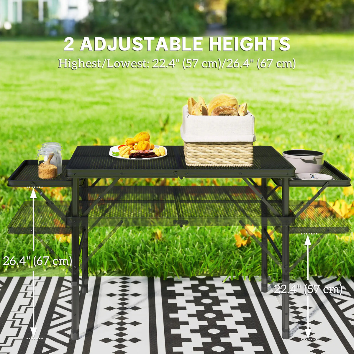 4.5ft Folding Grill Table, Adjustable Height, Metal Portable Picnic Table Picnic Tables & Camping Chairs at Gallery Canada
