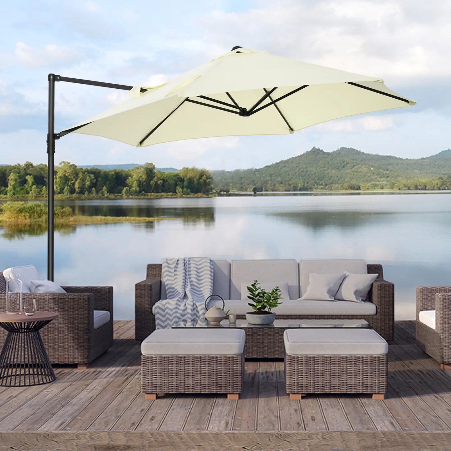 8.5FT Offset Patio Umbrella, 360° Rotation, Cantilever Sun Shade, Beige Cantilever Umbrellas at Gallery Canada