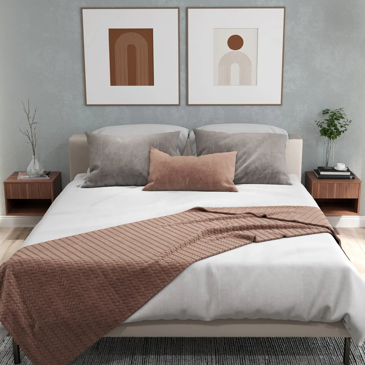 Floating Nightstand Set of 2, Wall Mounted, Brown Bedside Tables at Gallery Canada