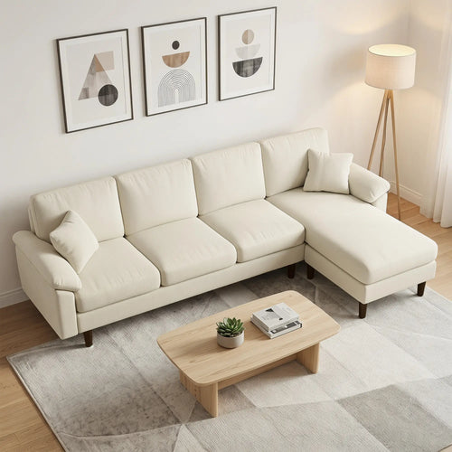 L-Shape Sectional Sofa, Changeable Chaise Lounge, Cream White