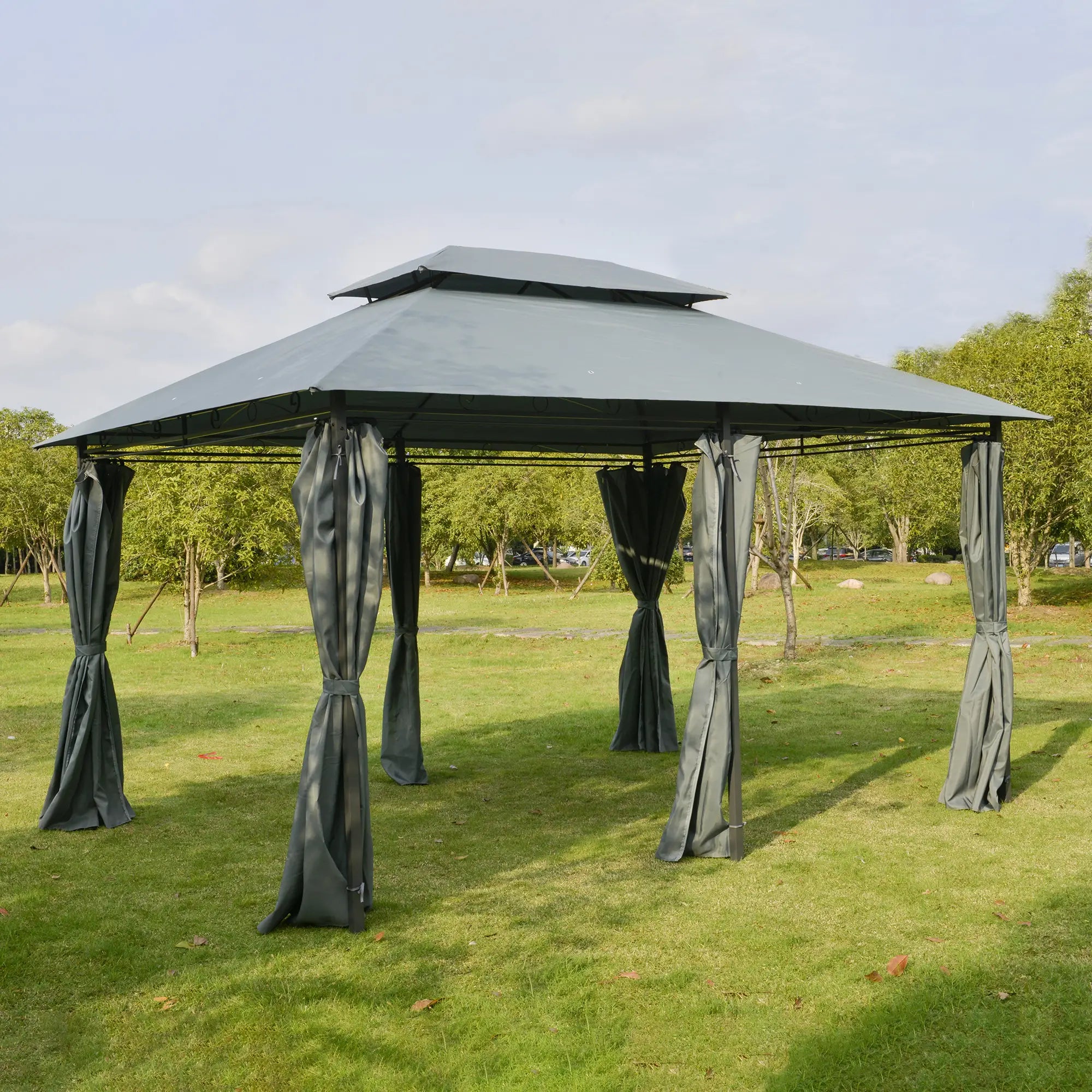 13'L x 10'W x 8.7'H Patio Gazebo, 2-Tiers Garden Canopy, Grey Gazebos at Gallery Canada