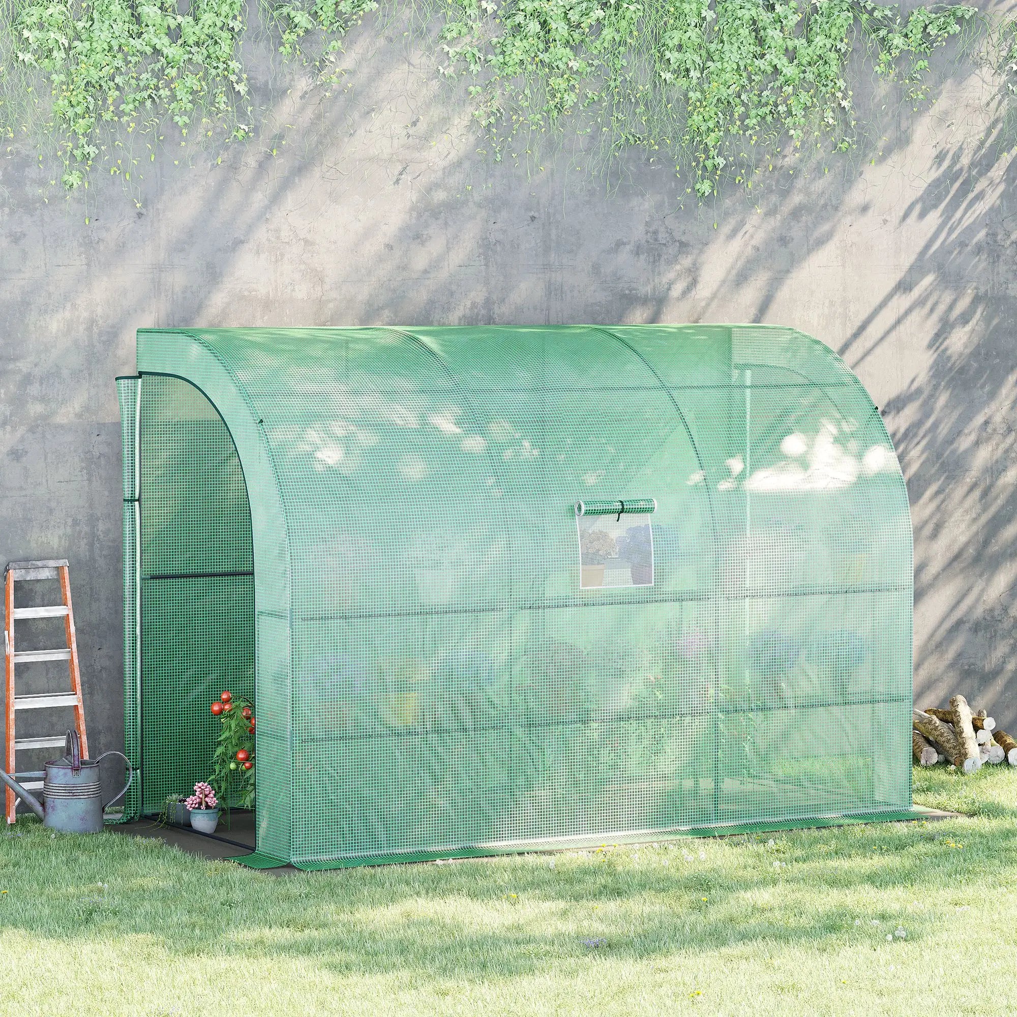 Walk-in Lean-to Greenhouse, 10' x 5' x 7', PE Cover, Green Greenhouses at Gallery Canada