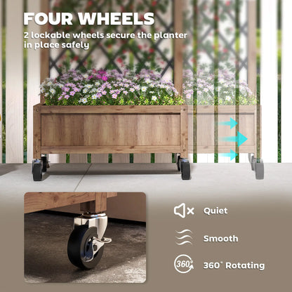 Raised Garden Bed With Metal Trellis, Elevated Planter Box With Wheels, 20.5" x 9.8" x 38.2", Brown Wooden Planter Boxes at Gallery Canada
