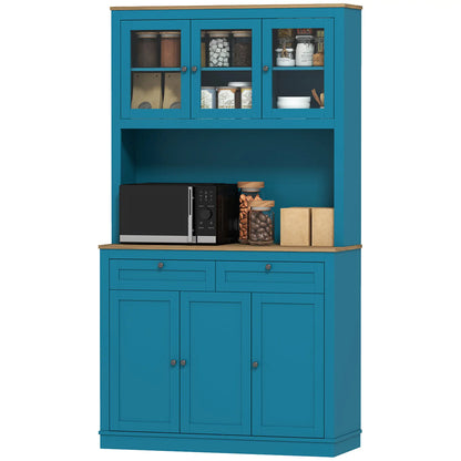 71" Pantry Cabinet with Microwave Space, Adjustable Shelves, Navy Blue Kitchen Pantry Cabinets at Gallery Canada