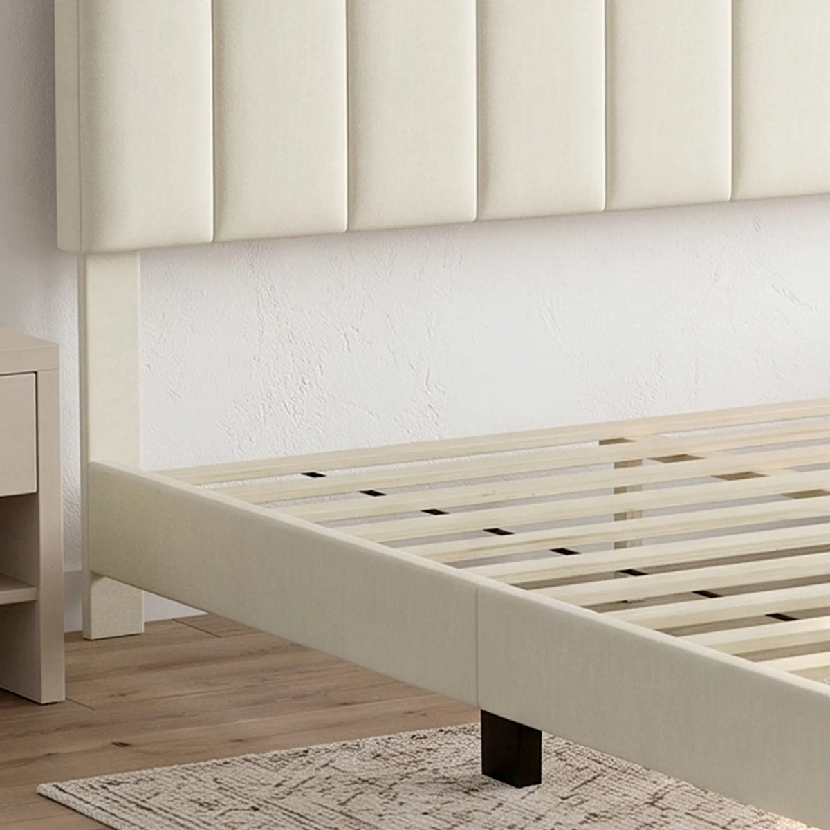 Queen Size Bed Frame, Adjustable Headboard, Linen-Feel Upholstered, Beige Bed Frames at Gallery Canada