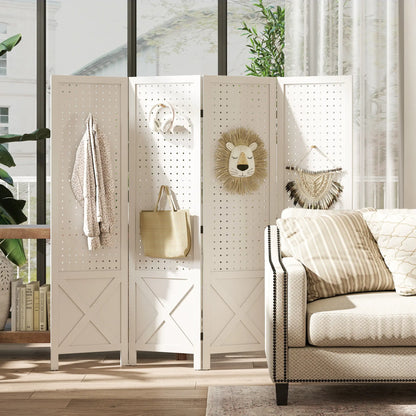 56.9" Wooden Room Divider, 4 Panel Folding Privacy Screen, White Room Dividers at Gallery Canada