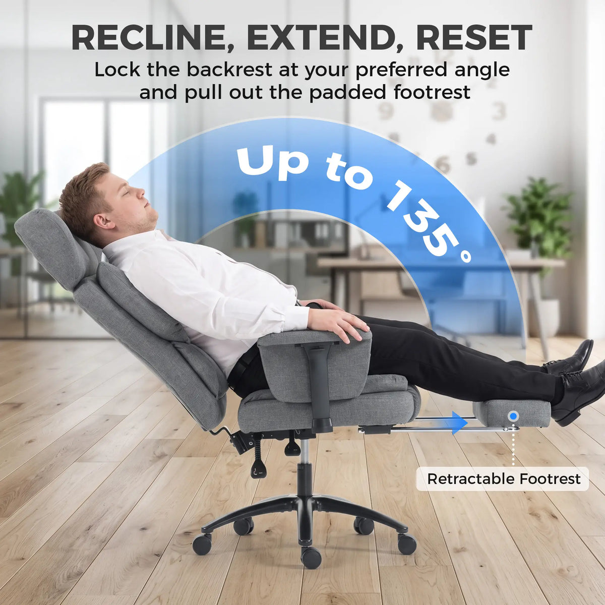 Heavy Duty Office Chair, Footrest, Lumbar Support, Grey Executive & Manager Chairs at Gallery Canada