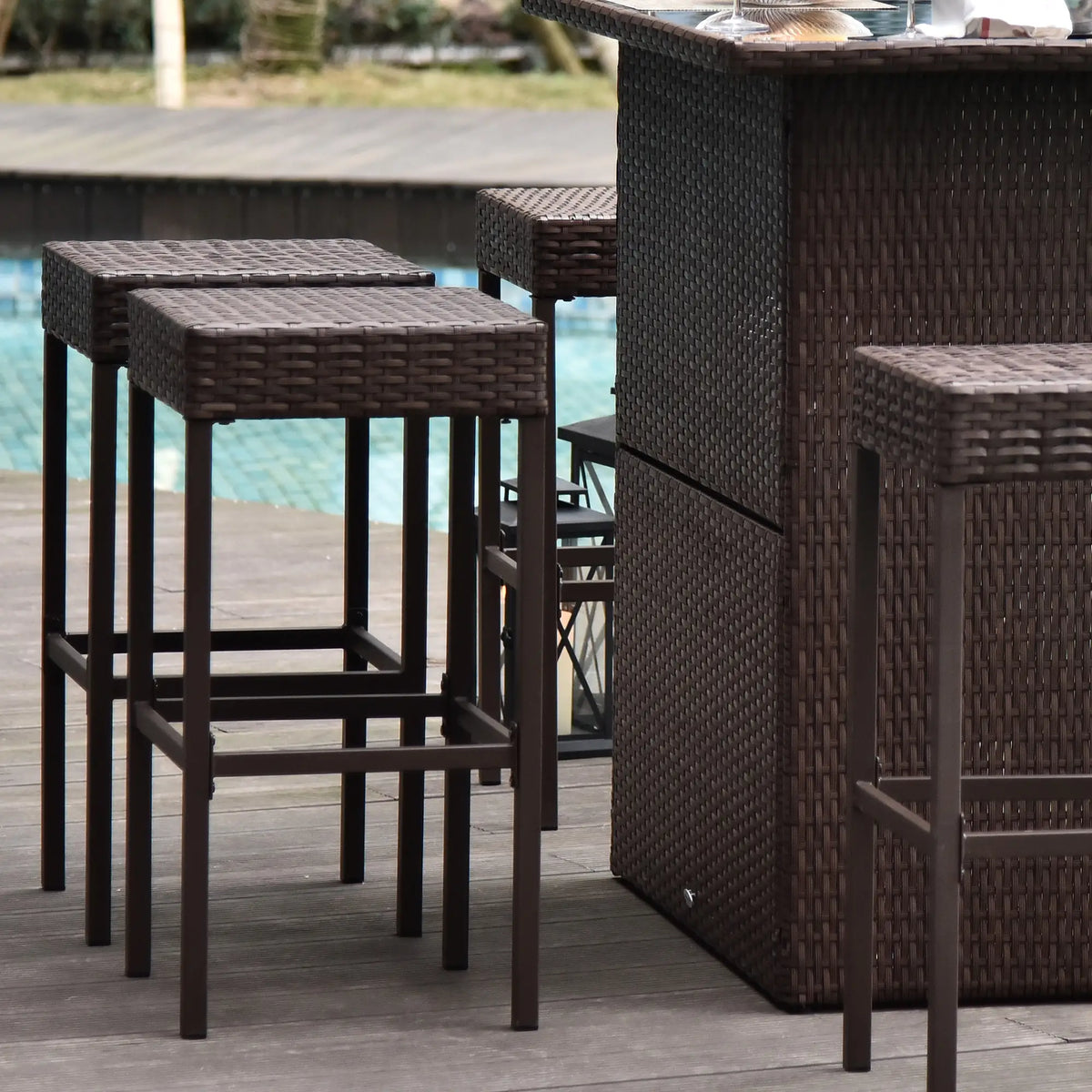 5 Pc Patio Bar Set, PE Rattan High Top Table & 4 Chairs, Dark Brown Bistro Sets at Gallery Canada