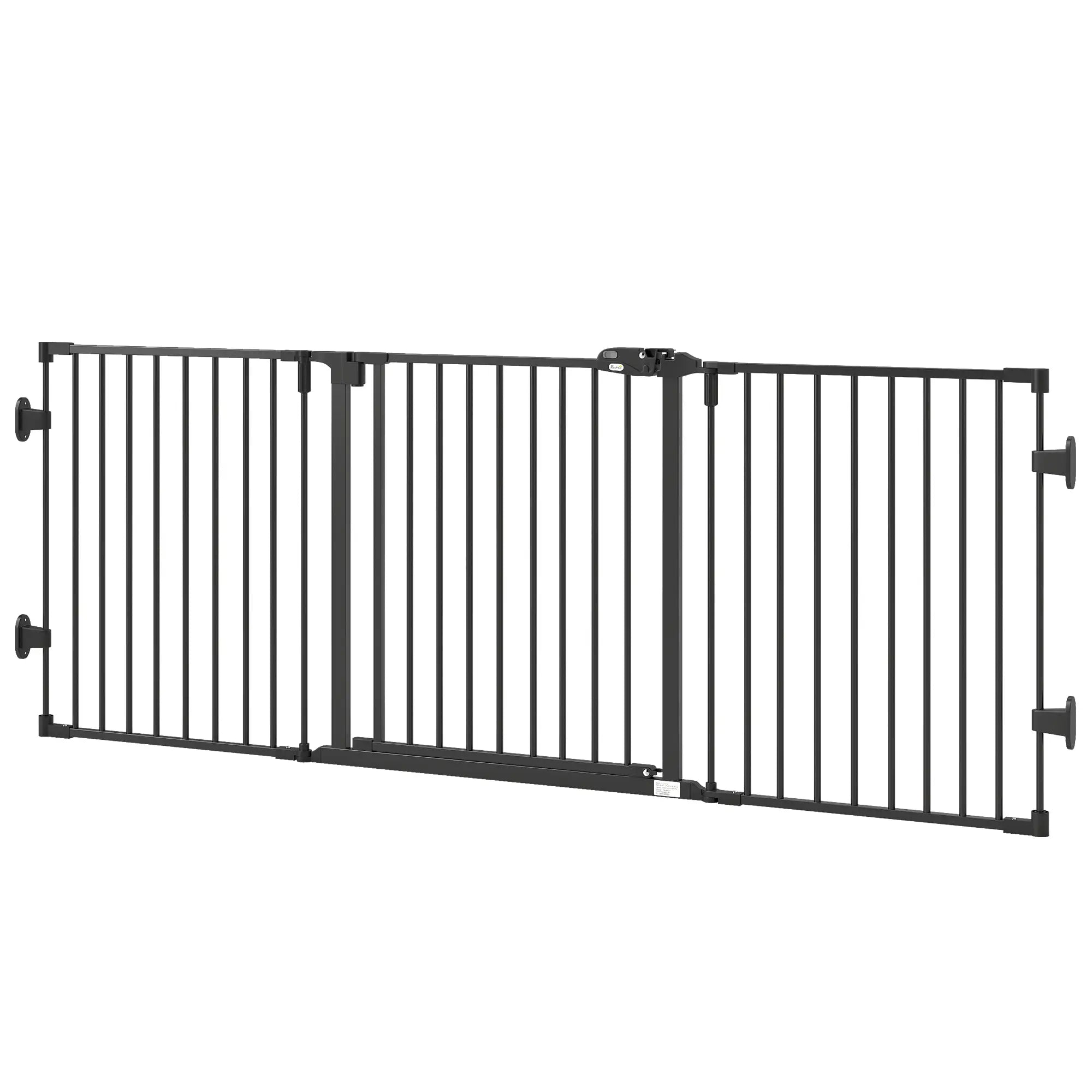 Foldable Dog Gate with Door, 3 Panel Metal Pet Gate, Black Pet Gates Black at Gallery Canada