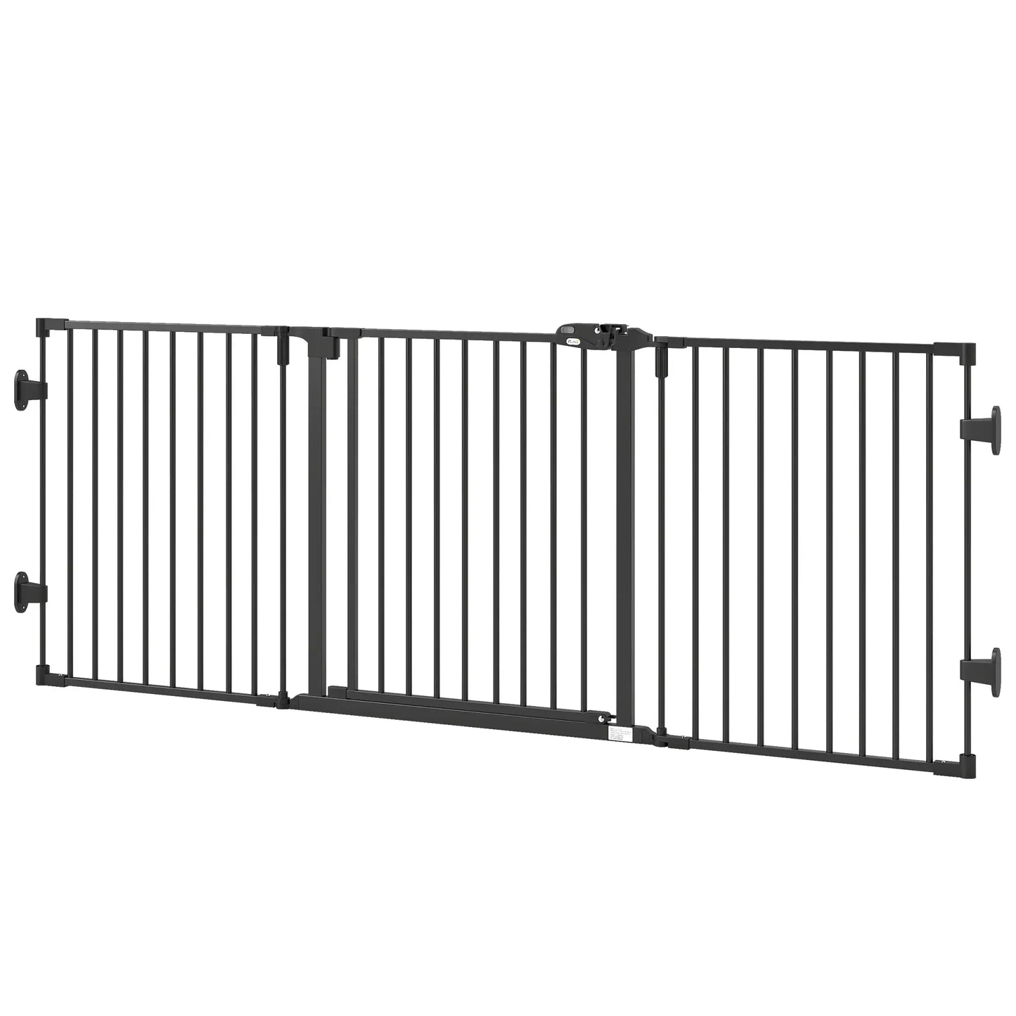 Foldable Dog Gate with Door, 3 Panel Metal Pet Gate, Black Pet Gates Black at Gallery Canada