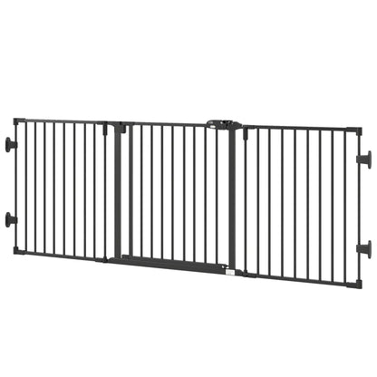 Foldable Dog Gate with Door, 3 Panel Metal Pet Gate, Black Pet Gates Black at Gallery Canada