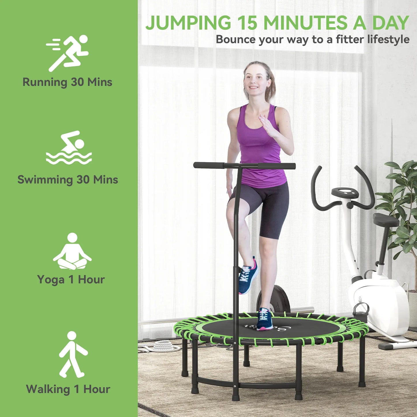 45" Foldable Mini Trampoline, Adjustable Handle, Fitness Exercise Rebounder Trampolines at Gallery Canada
