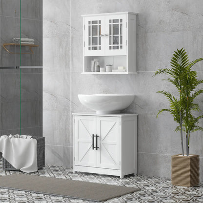 Farmhouse Pedestal Sink Cabinet, Bathroom Storage with 2 Barn Doors, Adjustable Shelf, White Bathroom Cabinets at Gallery Canada