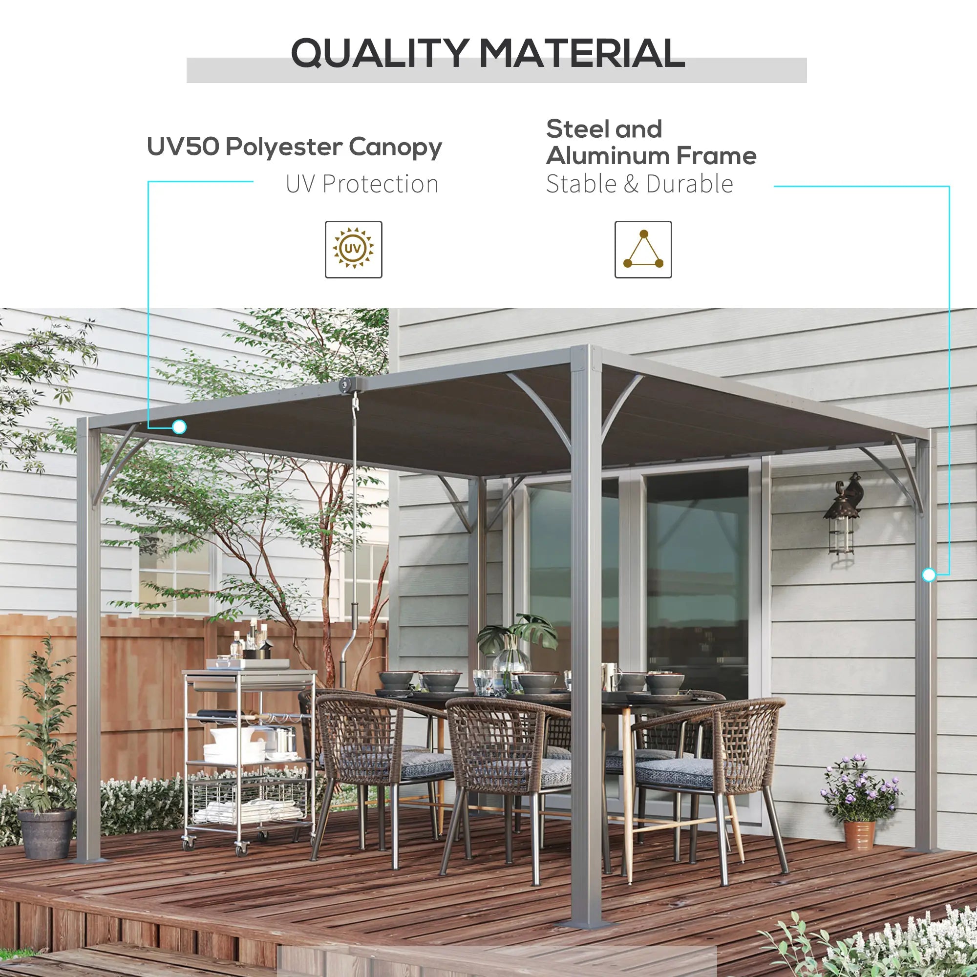 9.5' x 9.7' Outdoor Pergola, Retractable Roof, Aluminium Louvered Canopy, Grey Pergolas at Gallery Canada