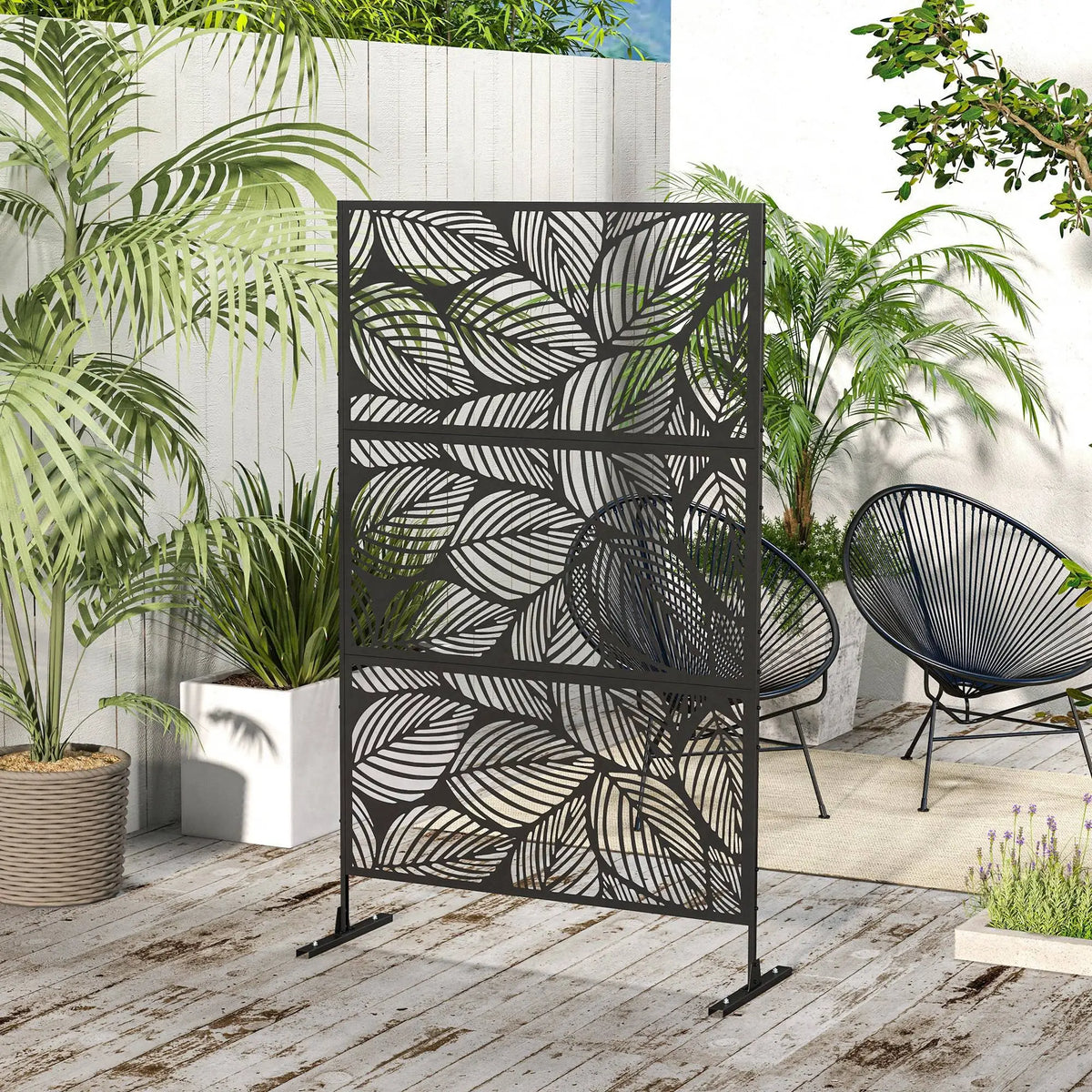 6.5FT Metal Privacy Screen, Leaf Style, Black Side Awnings at Gallery Canada
