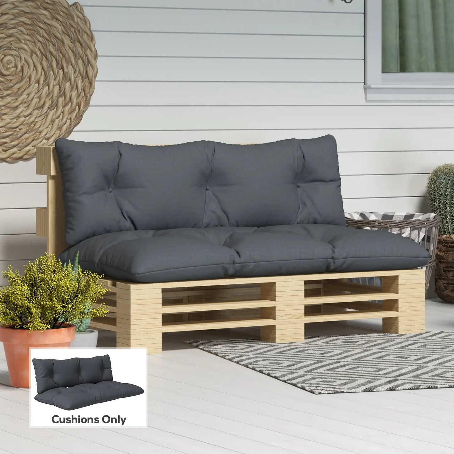 2 Seater 6" Thick Outdoor Seat Cushions With Back Cushion, Dark Grey Patio Chair Cushions at Gallery Canada