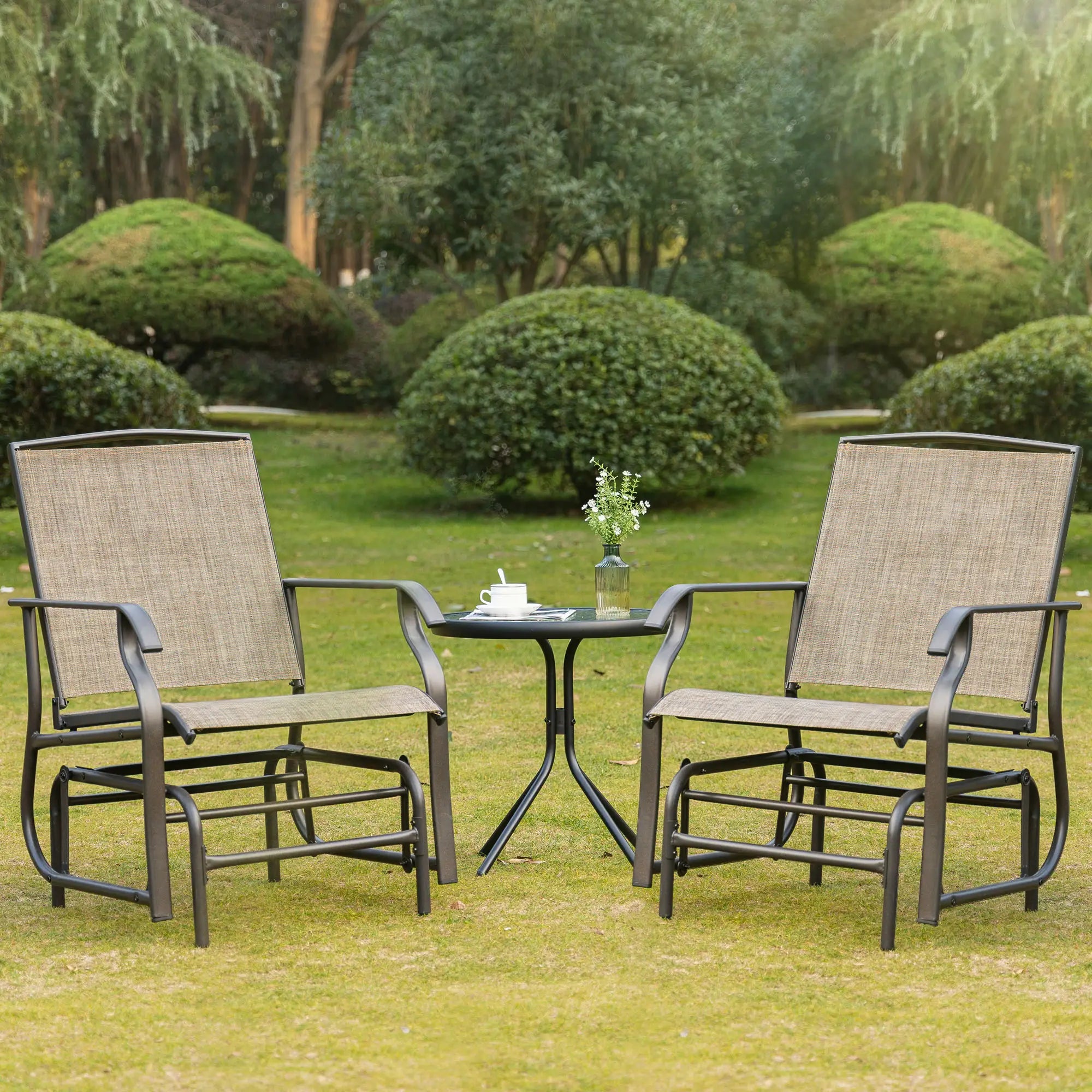 2 Outdoor Glider Chairs, 2 Person, Breathable Mesh, Steel Frame, Dark Brown Outdoor Rocking Chairs at Gallery Canada