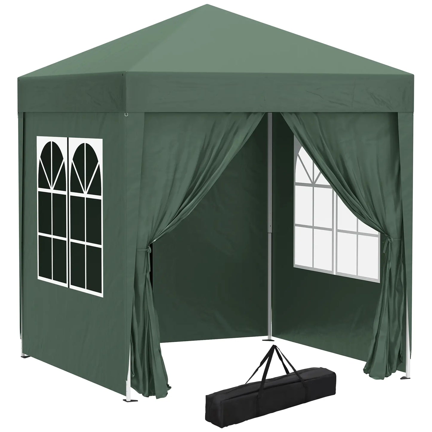 6.6'x6.6' Pop Up Canopy Tent, with Sidewalls, Carry Bag, Green Pop Up Canopies Green at Gallery Canada
