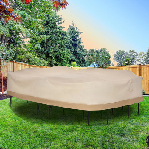 129.9-Inch Oval Patio Table and Chair Set Cover, Beige Coffee, Beige